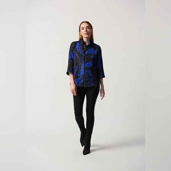 Joseph Ribkoff Black & Royal Sapphire Jacket Sz 2 - Picture 10 of 10